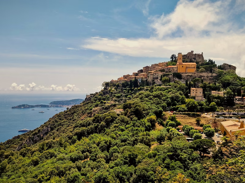Eze perched village overlooking the Mediterranean on the Grande Corniche, 
French Riviera — a highlight of private day tours from Cannes and Nice