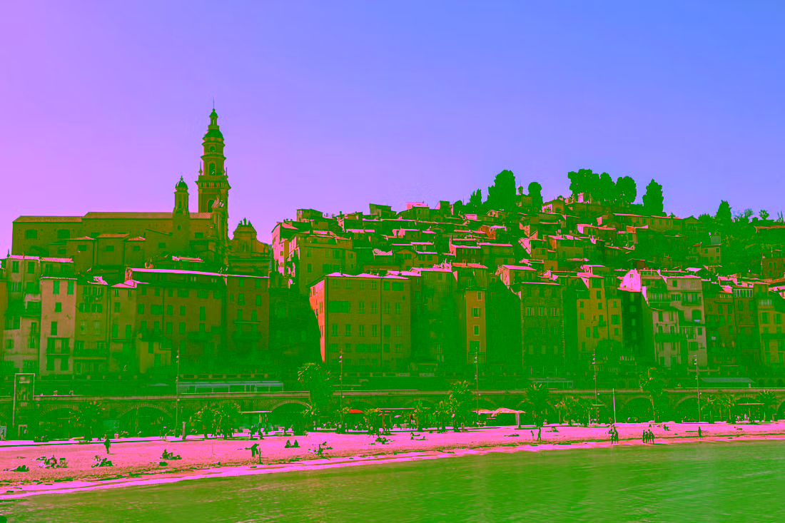 Old town of Menton with colourful houses viewed from the bay, Mediterranean coastline perspective, French Italian Riviera atmosphere, Menton Dolceacqua Apricale shore excursion from Villefranche-sur-Mer
