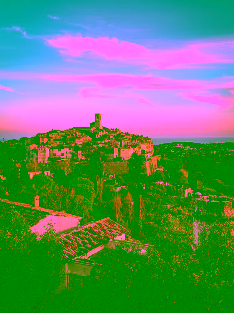Saint-Paul-de-Vence village seen from the valley, Côte d'Azur hinterland — shore excursion from Cannes
