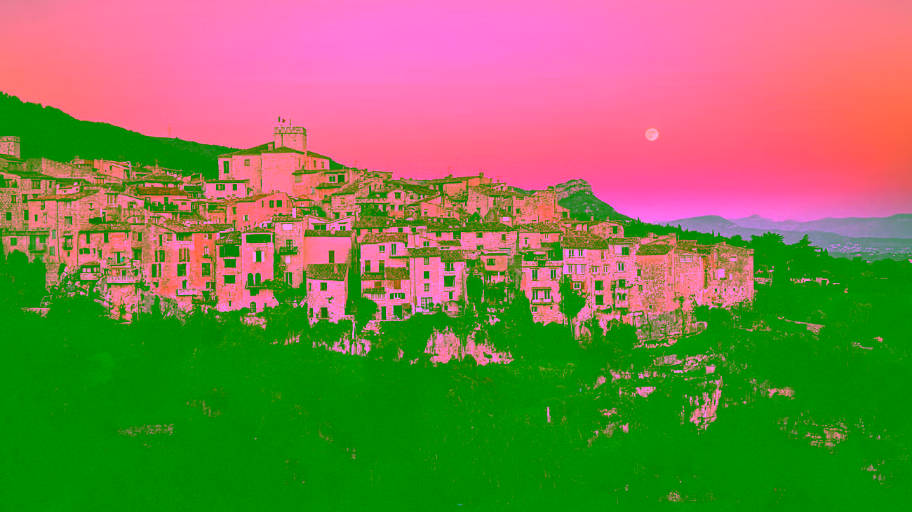 Tourrettes-sur-Loup medieval village at golden hour with moonrise, the violet village of Provence — shore excursion from Cannes